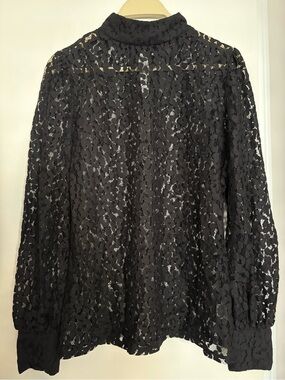 Halogen Black Floral Lace Long Sleeve Blouse